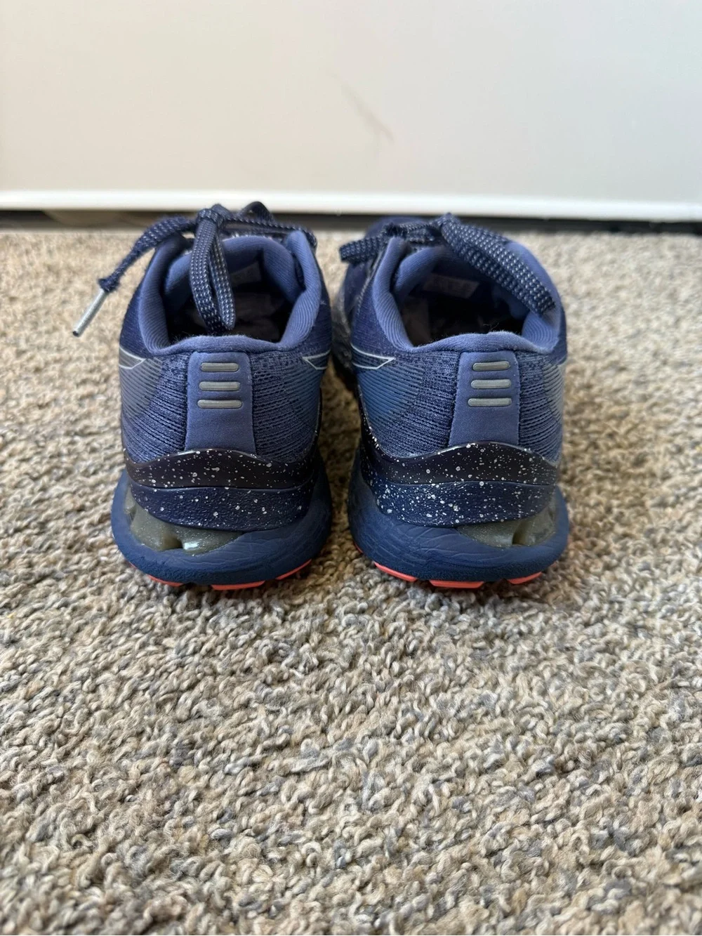 Asics size 6.5 Navy Running Shoes with Coral Accents